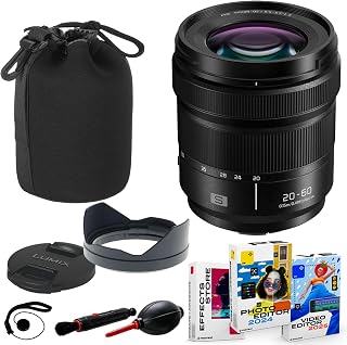 Panasonic LUMIX S 20-60mm f/3.5-5.6 Lens Bundle + Pouch, Photo/Video Editing Software Package + Lens Cap Keeper + Pen/Blower (11 Items)