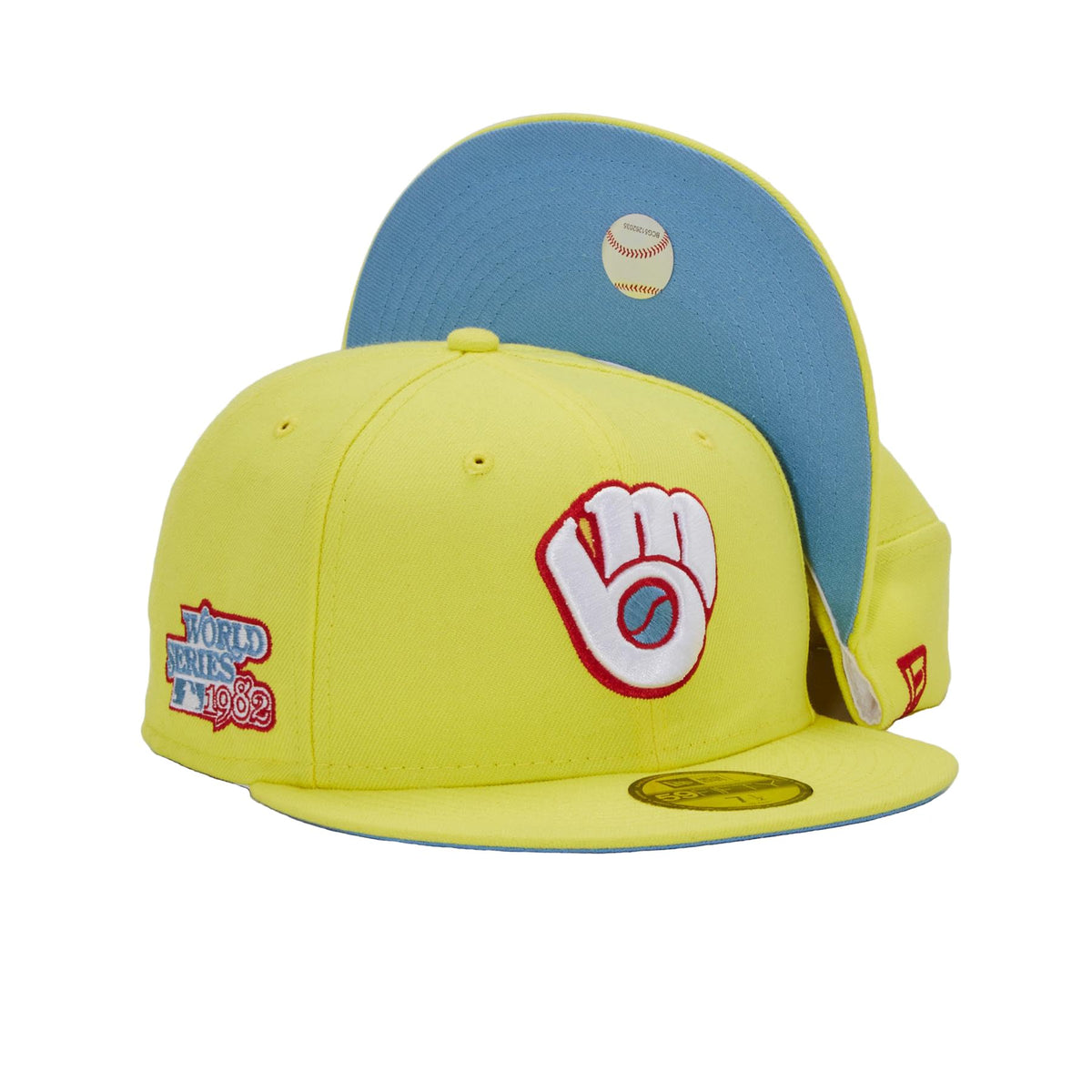 Milwaukee Brewers Kool Aid Pack 59FIFTY Hat 82 World Series Side Patch Men's Hat Rare Embroidered Graphics Yellow (as by New Era – 8, Polyester, Yellow