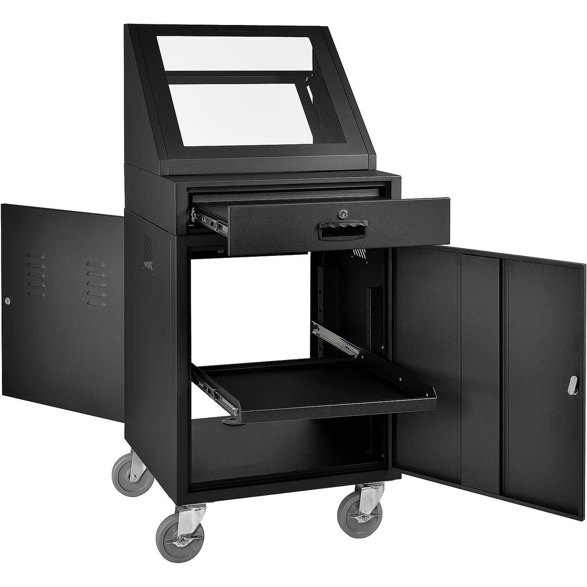 Mobile LCD Console Computer Cabinet for 21" Diagonal by Global Industrial – Steel, Black, Model 273115BK