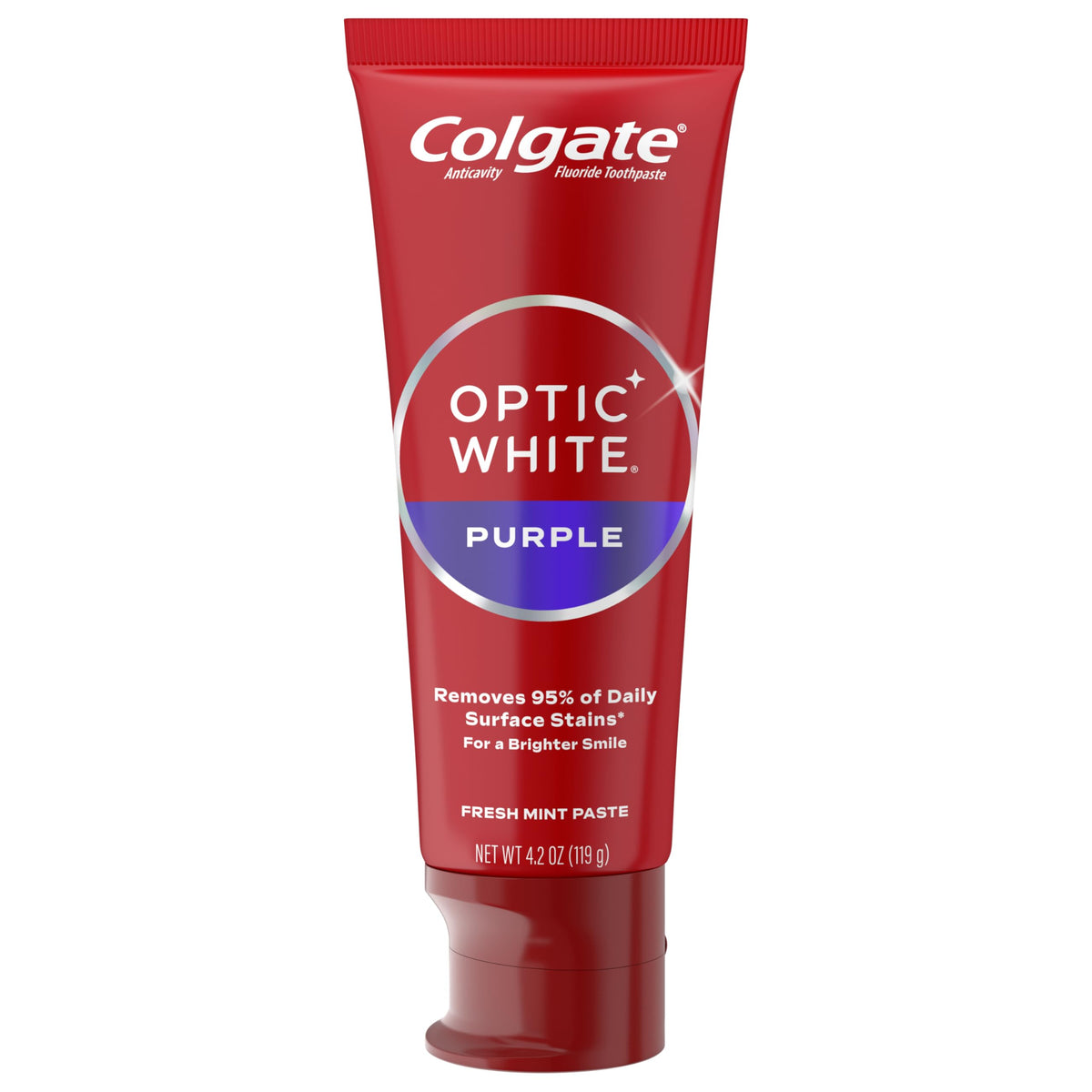 Optic White Purple Toothpaste for Teeth Whitening by Colgate – 4.2 Fl Oz (Pack of 1), Purple, Model 61037776