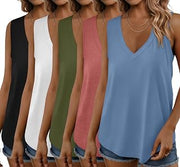 5 Pack Womens Tank Tops Summer Casual V Neck Sleeveless Shirts