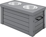 New Age Pet ECOFLEX Medium Piedmont Elevated Dog Feeder in Grey, Two Bowl Design, Removable Lid Storage, 24 oz Bowls, Space Efficient, for Small to Medium Size Dogs, Easy Clean