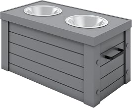 New Age Pet ECOFLEX Medium Piedmont Elevated Dog Feeder in Grey, Two Bowl Design, Removable Lid Storage, 24 oz Bowls, Space Efficient, for Small to Medium Size Dogs, Easy Clean
