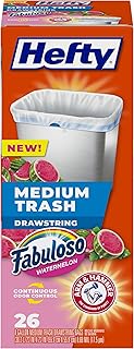 Hefty 8 Gallon Medium Trash Bags, White, Fabuloso Watermelon Scent, 26ct