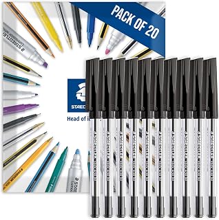 STAEDTLER 430M Stick Ballpoint Medium Pens Pack of 20 Black | Writing Pen, Smooth, Medium Nib, for Notes, Drawing, Studying