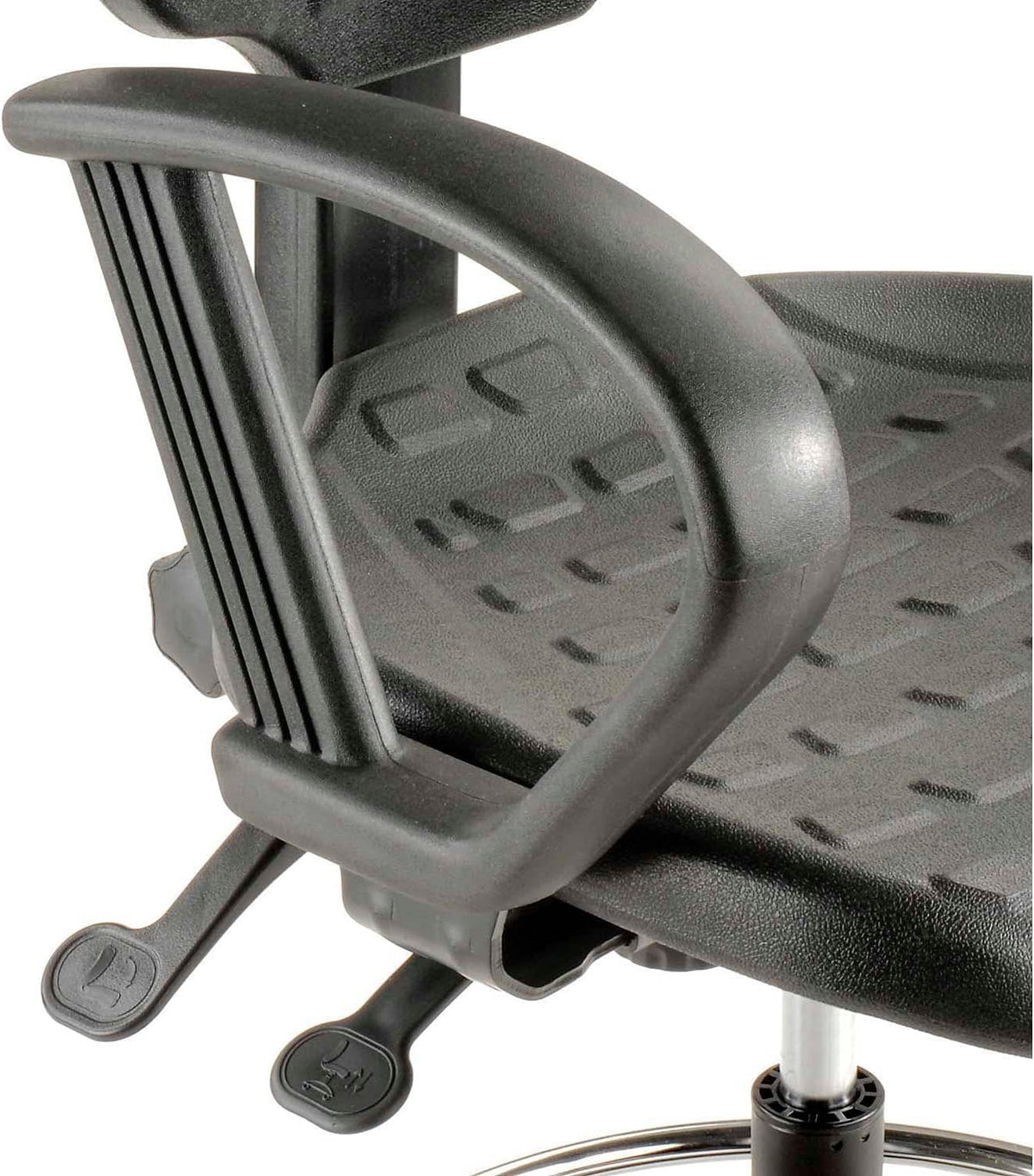 5-Way Adjustable Ergonomic Stool with Loop Armrests Black by Global Industrial – 18.5"W x 18"D x 13"H, Polyurethane, Black, Model A203TMX+19C2ARM