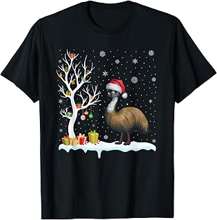 Emu Santa Hat Festive Tree Light Christmas Pajama T-Shirt