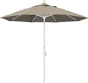 California Umbrella 9' Round Aluminum Market Umbrella, Crank Lift, Collar Tilt, White Pole, Pacifica Pacific Blue
