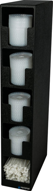 Lid and Straw Tower with 4 Lid Compartments and 1 Straw Compartment for Restaurants by San Jamar – 20 Inches, Polystyrene, Straw, Model L2204
