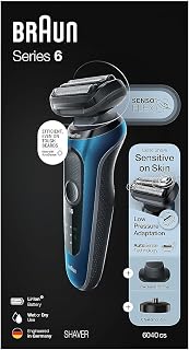 Braun Series 6 6040cs Electric Shaver with Charging Stand, Precision Trimmer, Wet & Dry, Rechargeable, Cordless Foil Shaver, Blue