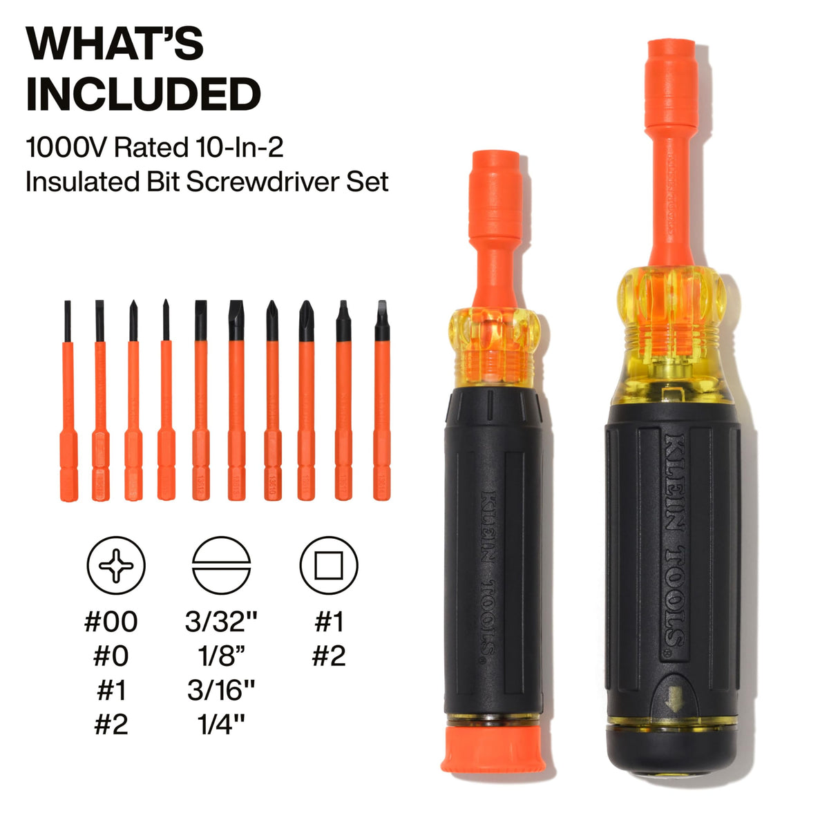 10-in-2 Insulated Multi-Bit and Multi-Bit Precision Screwdriver Set by KLEIN TOOLS – 2-Piece Set, Black/Orange, Model 32310INS
