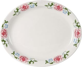 Tuxton Western Rose Eggshell Western Rose Floral Narrow Rim 13-1/2-Inch Oval Platter, Case of 12