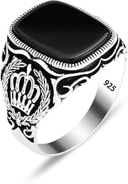 Men Silver Onyx Ring, Handmade Natural Black Onyx Ring, Silver King Ring, King Crown Ring, Father Day Gift, 925k Sterling Silver