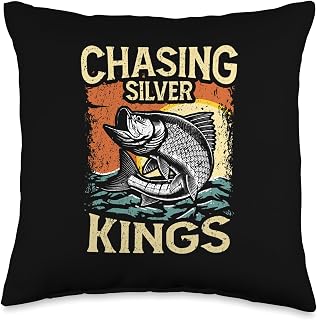 Retro Chasing Silver Kings Tarpon Fishing Throw Pillow