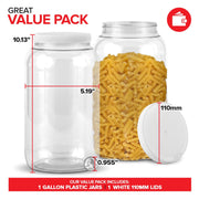 1 Gallon Clear Plastic Jars with Lids (1 Pack) 128 oz Wide Mouth Large Jar with Lid by Stock Your Home – 1 Gallon, 128.0 ounces, Plastic, White