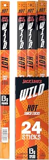 Jack Link's WILD Snack Sticks, Hot Spicy Protein Snack Sticks with 13g of Protein per Serving, Keto Friendly, Individually Wrapped 2.2 Oz. (Pack of 24)