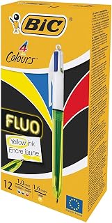BIC 4 Colour Fluo Black/Blue/Red/Yellow Highlighter Pack 12