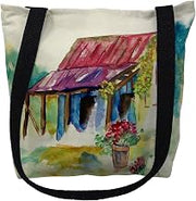 Betsydrake TY054S 13 x 13 in. Barn & Geranium Tote Bag - Small Black