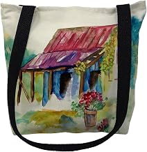 Betsydrake TY054S 13 x 13 in. Barn & Geranium Tote Bag - Small Black