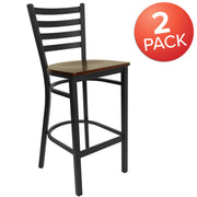 Flash Furniture Mahogany Wood Seat/Black Metal Frame / Set of 2 / Traditional Barstools