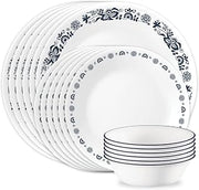 Corelle Old Town Blue 18-Piece Round Dinnerware Set, Service for 6