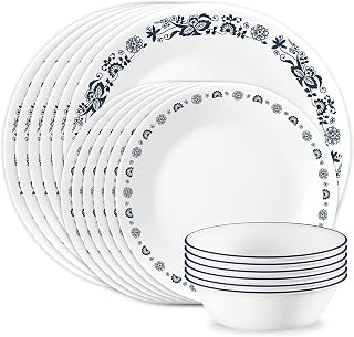 Corelle Old Town Blue 18-Piece Round Dinnerware Set, Service for 6