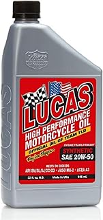 Lucas Oil 10702 SAE 20W-50 Synthetic Motorcycle Oil - 1 Quart Bottle (Pack of 5)