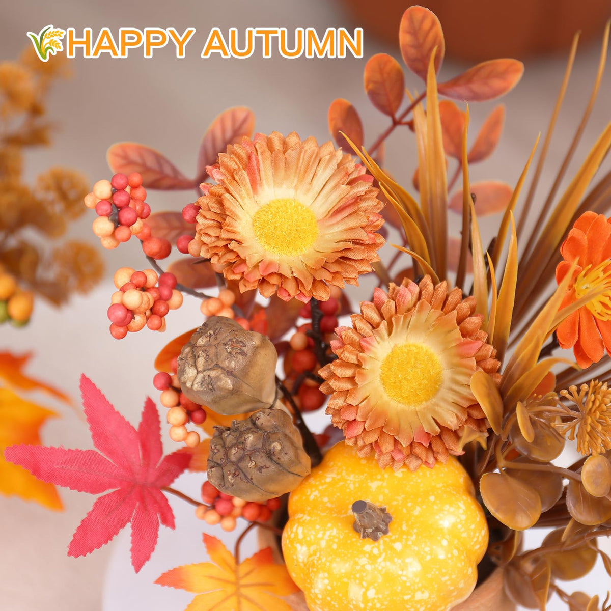 Yingqiwish Fall Table Centerpiece, Artificial Pumpkin Arrangement, Set of 2