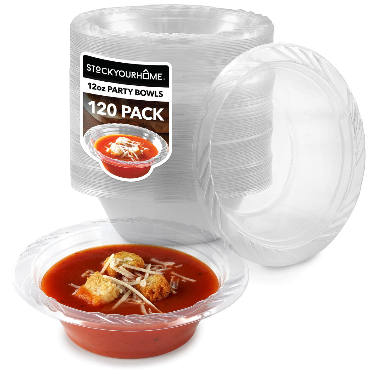 120 Pack 12 oz Elegant Clear Plastic Bowls for Parties Small Disposable Bowl for Fancy Dinner or Cocktail Party by Stock Your Home – 12 oz Bowl, 12.0 ounces, Plastic, Clear