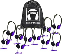 HamiltonBuhl Sack-O-Phones, 10 Personal Headphones in a Carry Bag, Purple