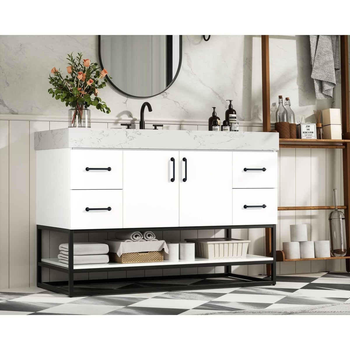 Caroline Bathroom Vanity White by Lighting Design – Wood, White, Model VF29248WH