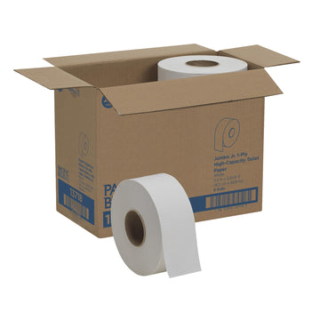 Pacific Blue Basic 1-Ply Jumbo Jr. 9'' Toilet Paper by GP PRO () by Georgia-Pacific – 8 Rolls, Paper, White, Pack of 8, Model 13718