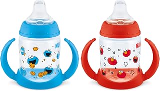 NUK Learner Cup, 5oz, Pack of 2, Sesame Street, Elmo and Cookie Monster – Soft Spout, Easy-Grip Handles, BPA Free, Spill Proof Transition Sippy Cup