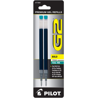 G2 Gel Ink Refills, Bold Point 1 mm, Teal, Pack of 2 by PILOT – 2 Count (Pack of 1), Teal, Model 77365