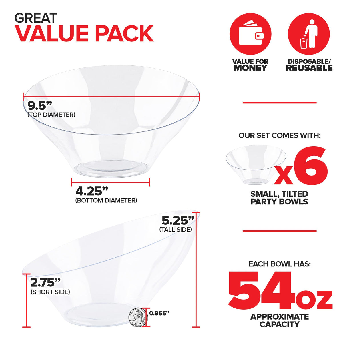 Stock Your Home 6 / Large / Clear Bowls