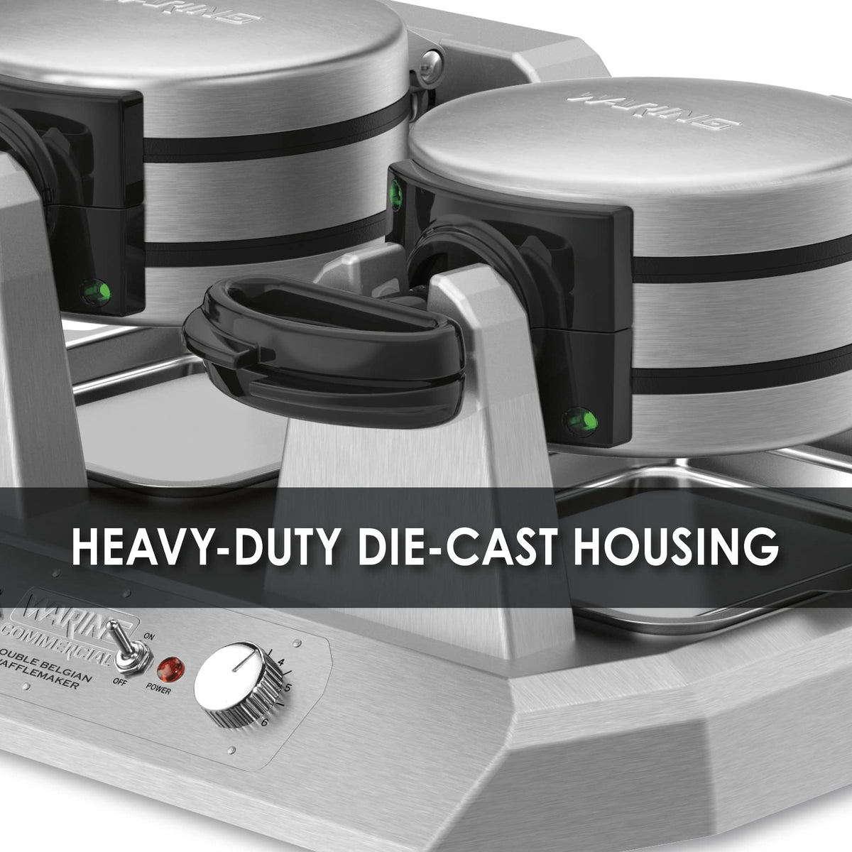Waring Belgian Double Side by Side Waffle Maker | 120V, 1400W / 4 Head / Staineless Waffle Irons