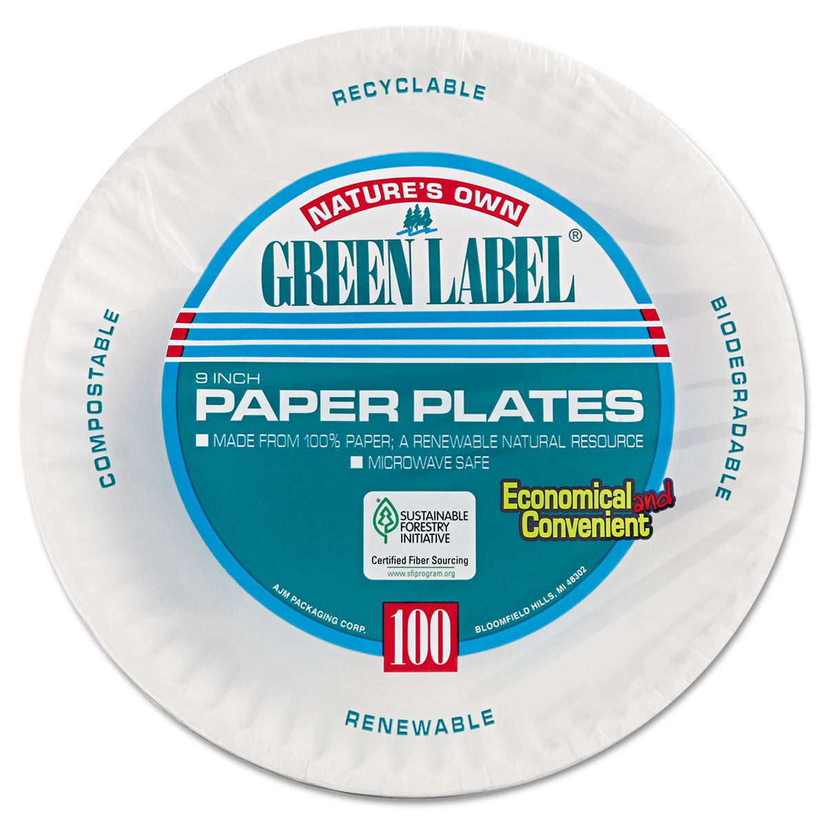 PP9GRAWHPK Paper Plates by AJM Packaging – 9", Paper, White, Pack of 10, Model AJMPP9GRAWHPK
