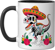 Dinosaur Sombrero Lovers Mexican Fiesta Mood Cinco de Mayo Ceramic Mug, Black/White