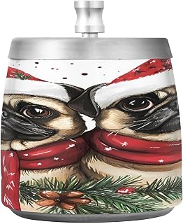 Two Pugs with Santa Hats Splash Ashtray with Lid, Outdoor Ashtrays for Patio