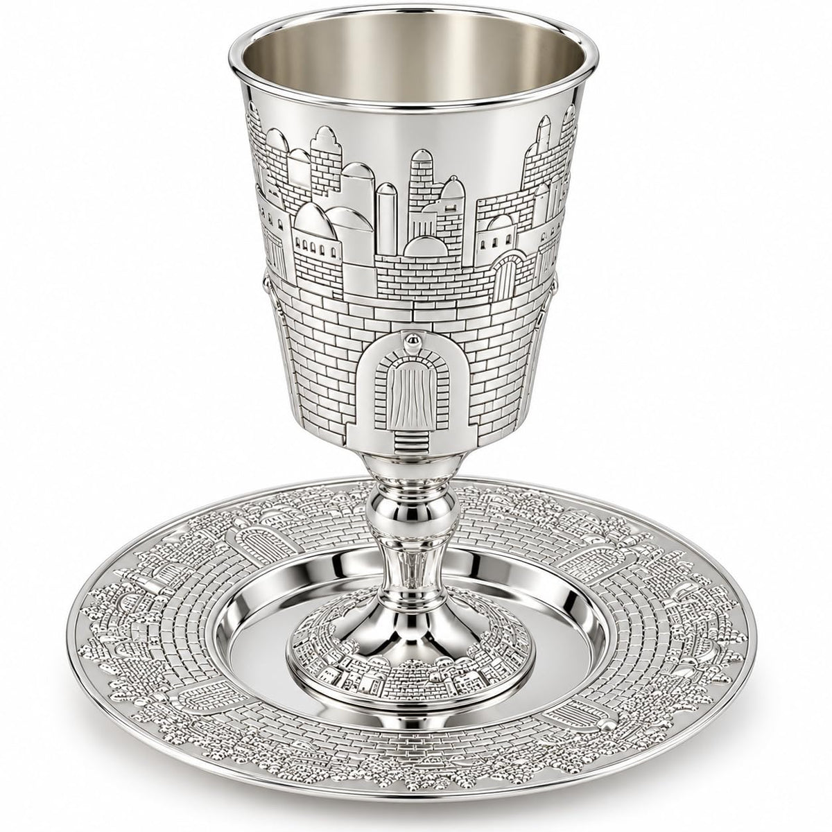 The Dreidel Company Kiddush Cup, 8 Ounces, Jerusalem Design with Leg