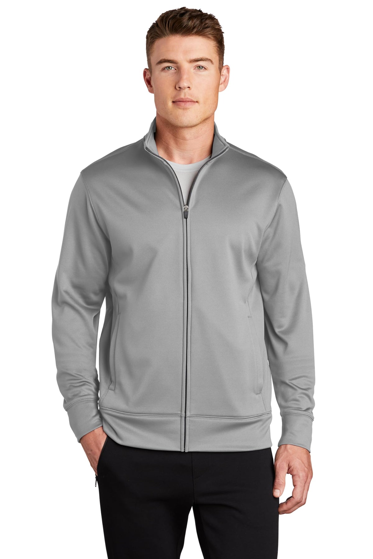 Unisex Sport-Wick Fleece Full Zip Jacket Silver by SPORT-TEK – Medium, Polyester Blend, Silver, Model ST241