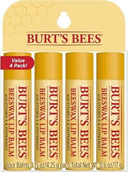 Burt's Bees Lip Balm Stocking Stuffers, Moisturizing Lip Care Holiday Gift, 100% Natural, Original Beeswax with Vitamin E & Peppermint Oil (4 Pack)