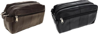 Leather Travel Toiletry Bag, Sheepskin Dopp Kit with Multiple Pockets, Brown and Black, Fully Lined Interior