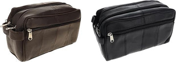 Leather Travel Toiletry Bag, Sheepskin Dopp Kit with Multiple Pockets, Brown and Black, Fully Lined Interior