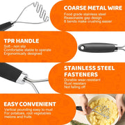 Qbily Potato Masher Set, Stainless Steel, Black, 2 Pieces