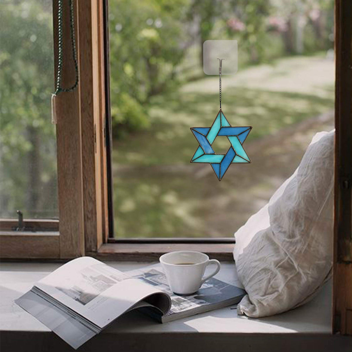 HAOSUM Jewish Star Suncatcher, Stained Glass Window Hanging, 6.9 x 6.7 Inches