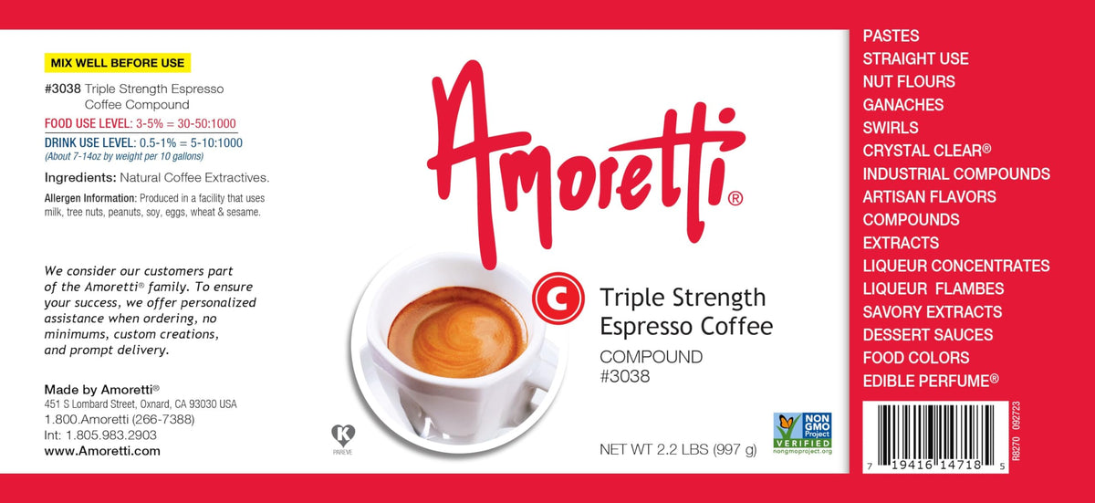 Triple Strength Espresso Coffee Compound 8 oz - Natural Flavors by Amoretti – 8 Ounce (Pack of 1)
