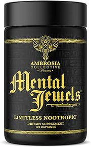 Ambrosia Mental Jewels Nootropic Brain Supplement | Alpha GPC, Bacopa & Phosphatidylserine | Memory, Focus & Concentration Support | 120 Veggie Capsules (30 Day Supply)
