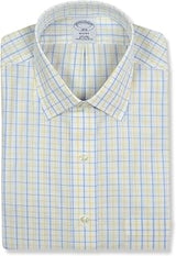 Brooks Brothers Mens Regular Fit All Windowpane Plaid Dress Shirt, (124794 White/Yellow/Blue, 16" Neck 36/37" Sleeves)
