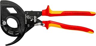 KNIPEX Tools 95 36 320 Three Stage Drive Ratchet Cable Cutter with 1000V Insulated Handle, Red/Yellow